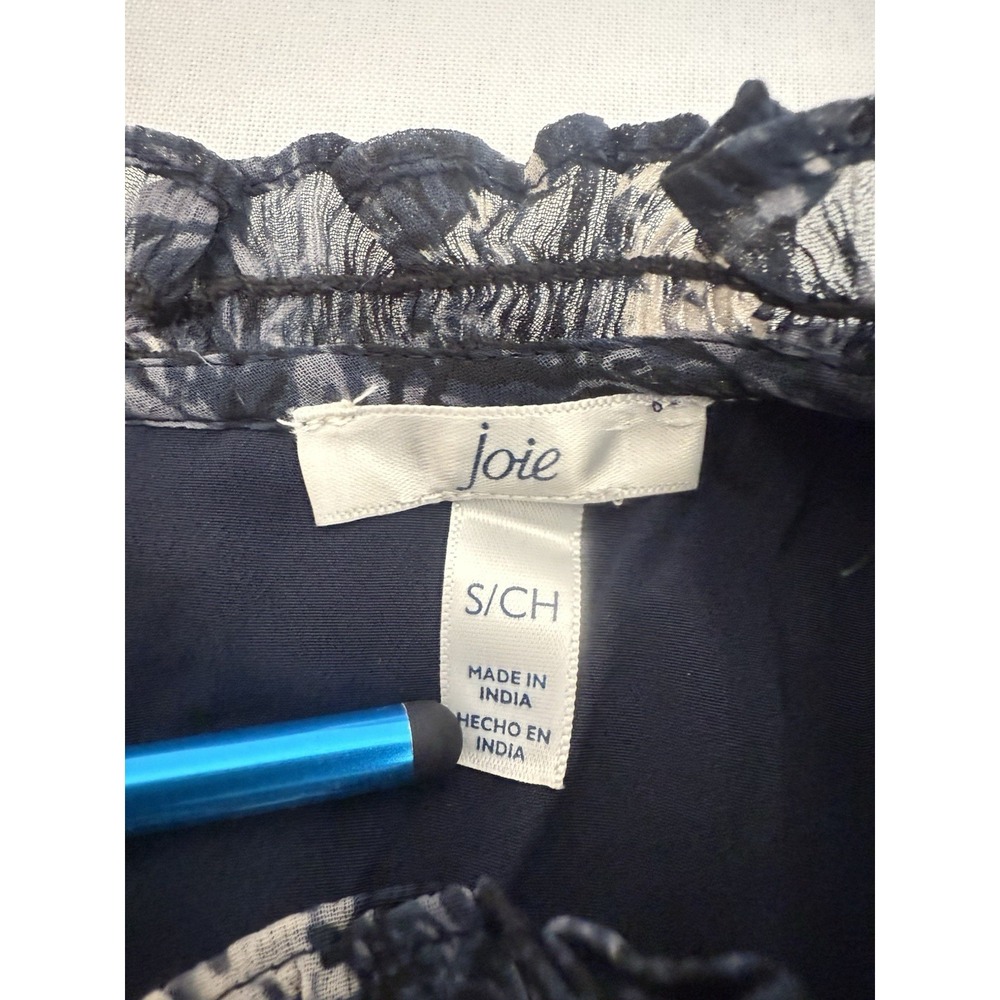 Joie Baltic Print Navy FLoral Chiffon Sleeveless Sheer Mini Dress Womens Size S - Picture 3 of 10